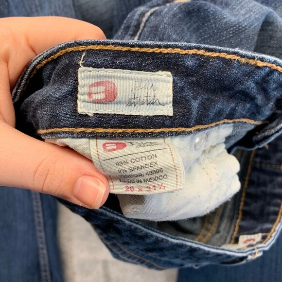 BKE Jeans Women's 28 Dark Wash Star Stretch Distressed Low Rise Y2K Flare - Picture 4 of 15